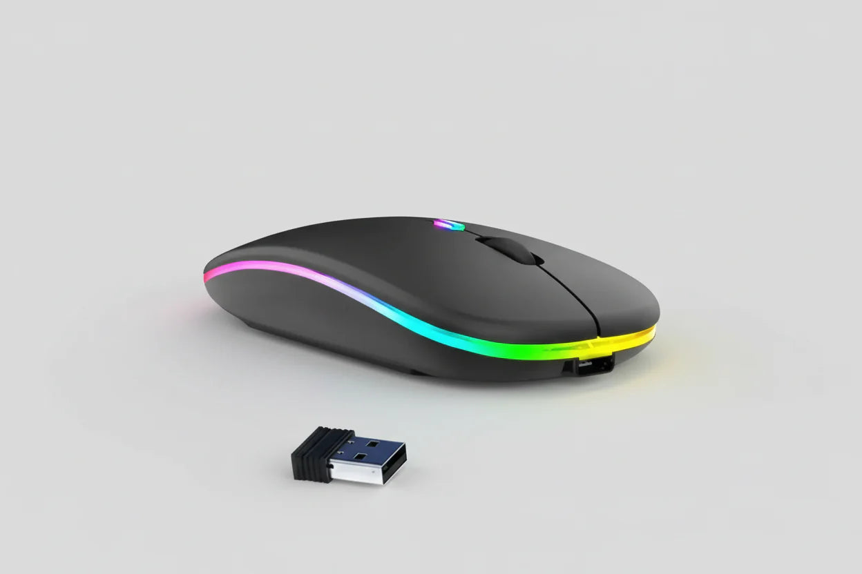 Black USB Rechargeable RGB LED Wireless Mouse