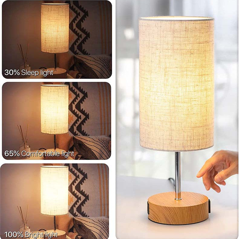 Living Room Study Touch Three-speed Dimming Wood Grain Table Lamp Charging Station