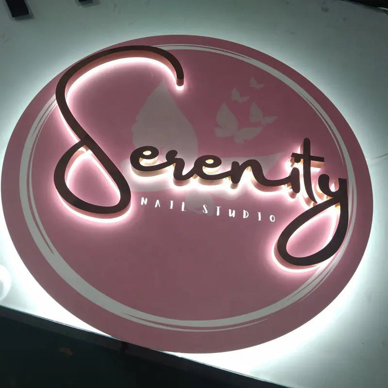 Custom Backlit 3D Acrylic Business Sign with Metal Backplate