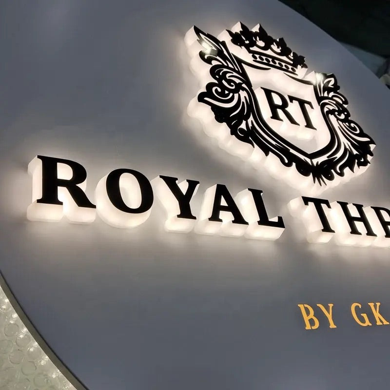 Custom Backlit 3D Acrylic Business Sign with Metal Backplate