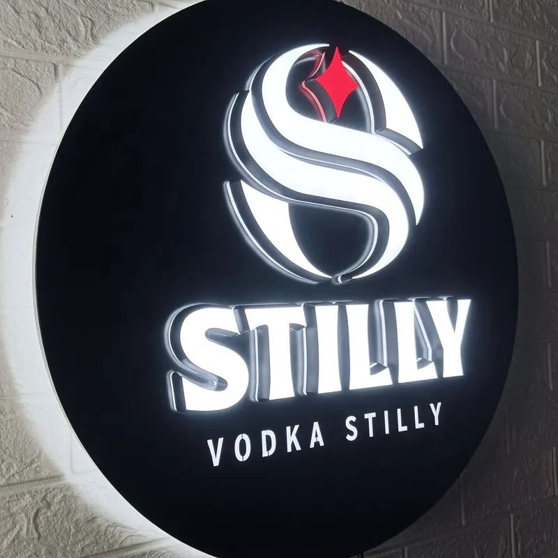 Custom Backlit 3D Acrylic Business Sign with Metal Backplate