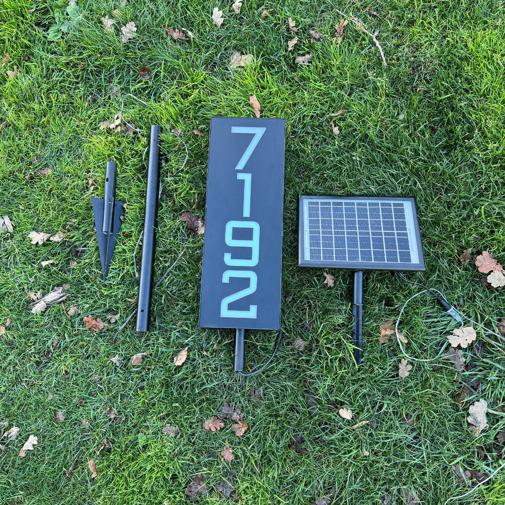 Solar Illuminated Staked Metal House Number Sign