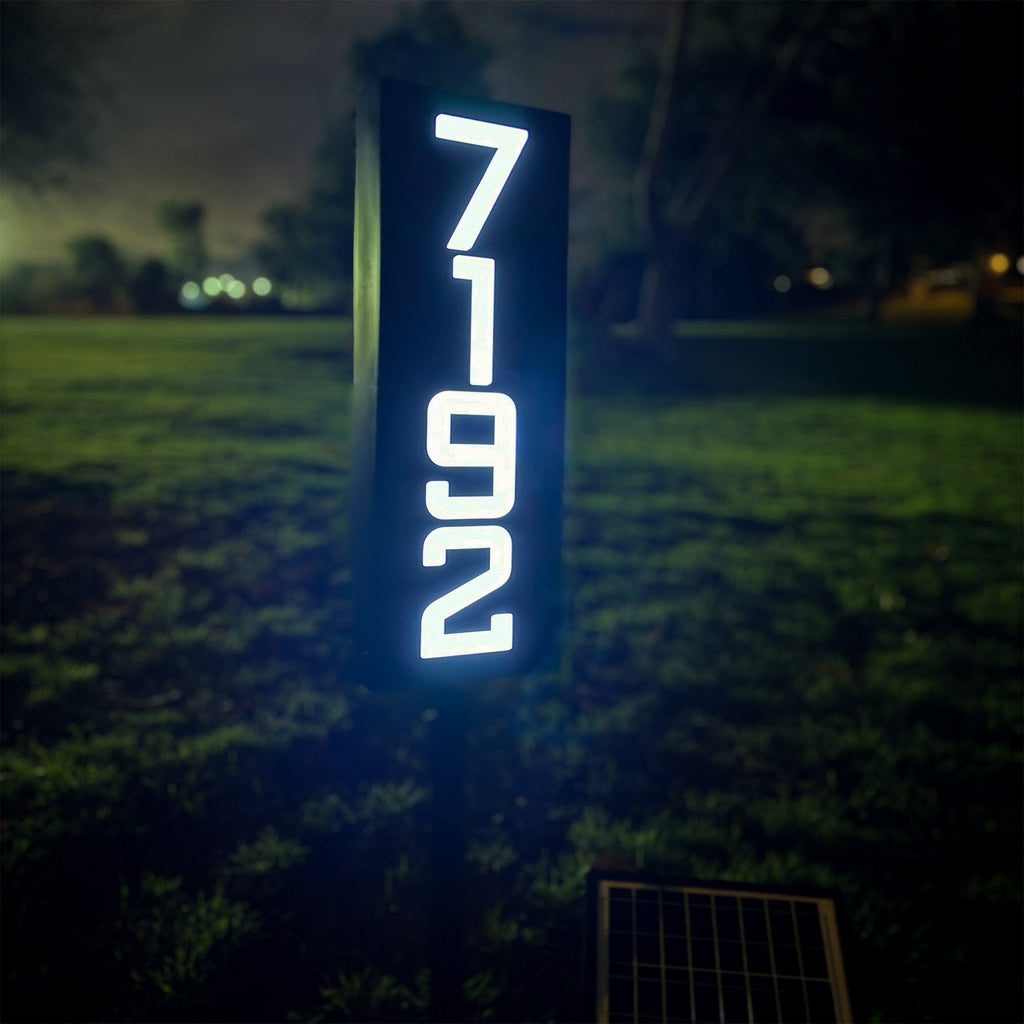 Solar Illuminated Staked Metal House Number Sign