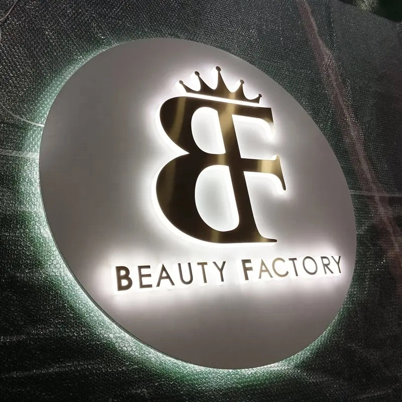 Custom Backlit 3D Acrylic Business Sign with Metal Backplate