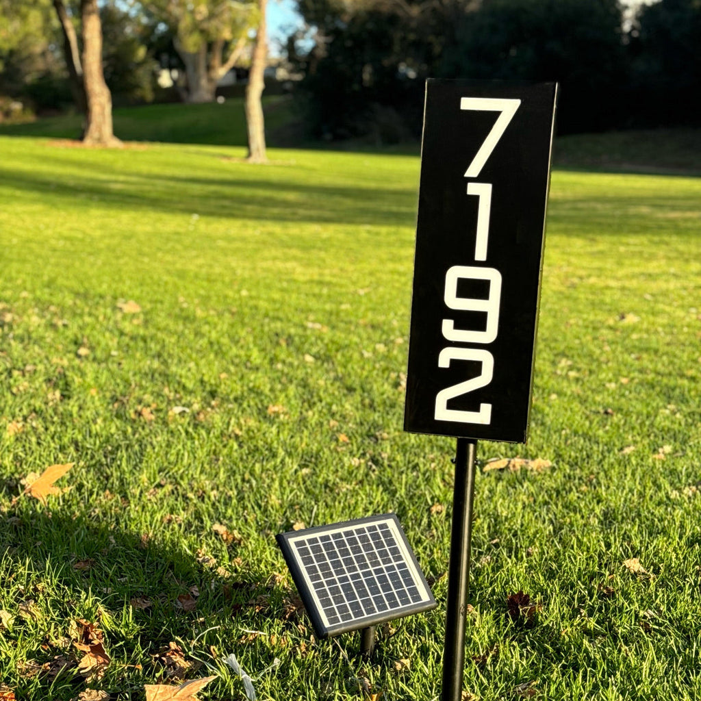 Solar Illuminated Staked Metal House Number Sign