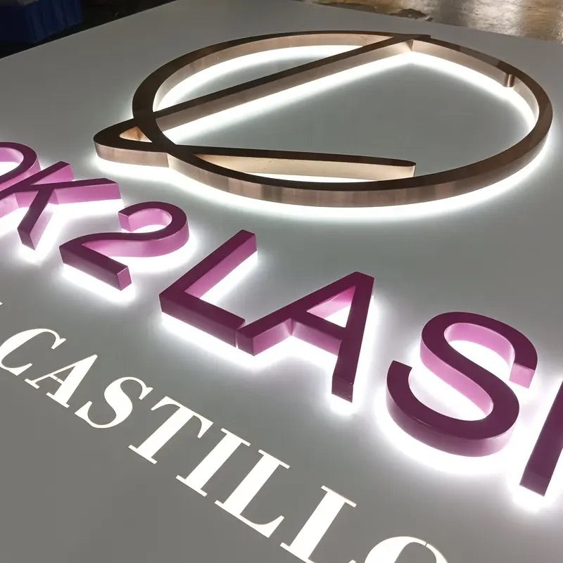 Custom Backlit 3D Acrylic Business Sign with Metal Backplate