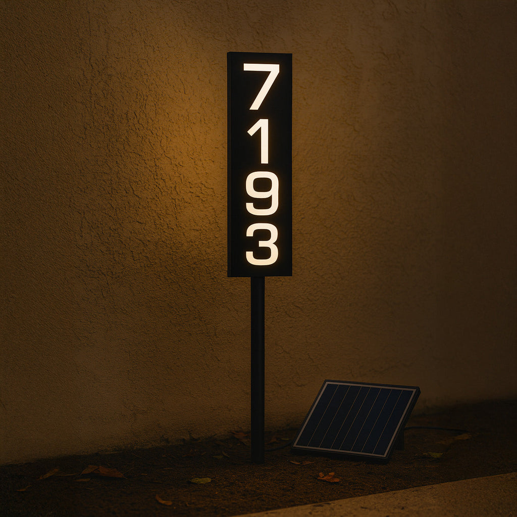 Solar Illuminated Staked Metal House Number Sign