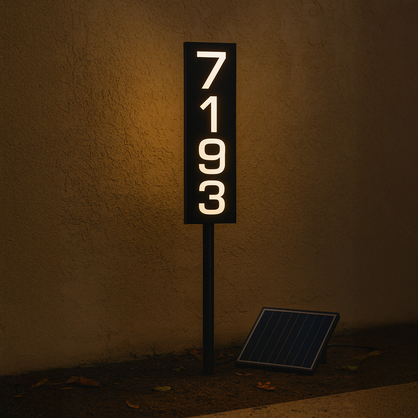 Solar Illuminated Staked Metal House Number Sign