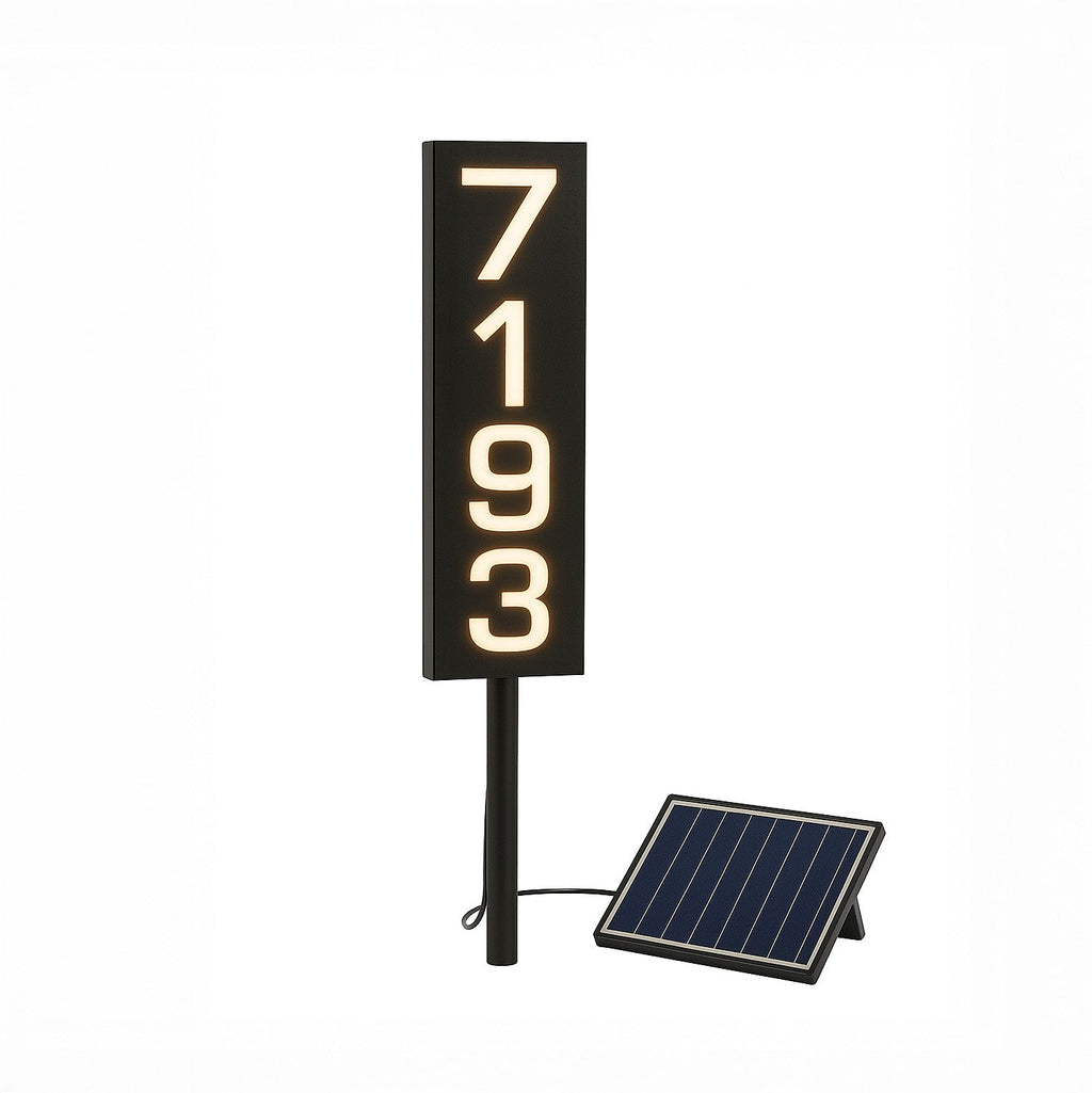 Solar Illuminated Staked Metal House Number Sign