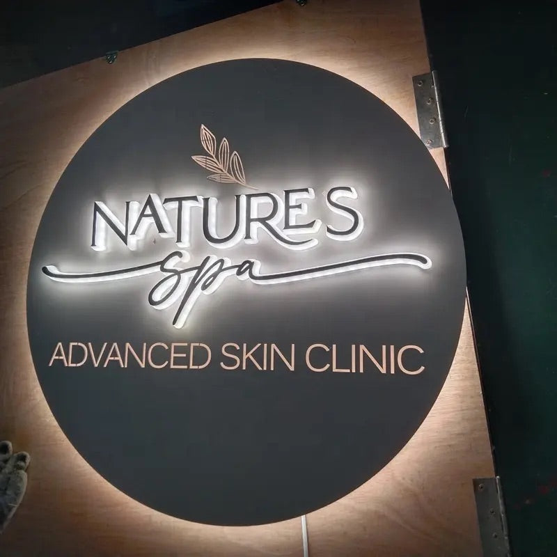 Custom Backlit 3D Acrylic Business Sign with Metal Backplate