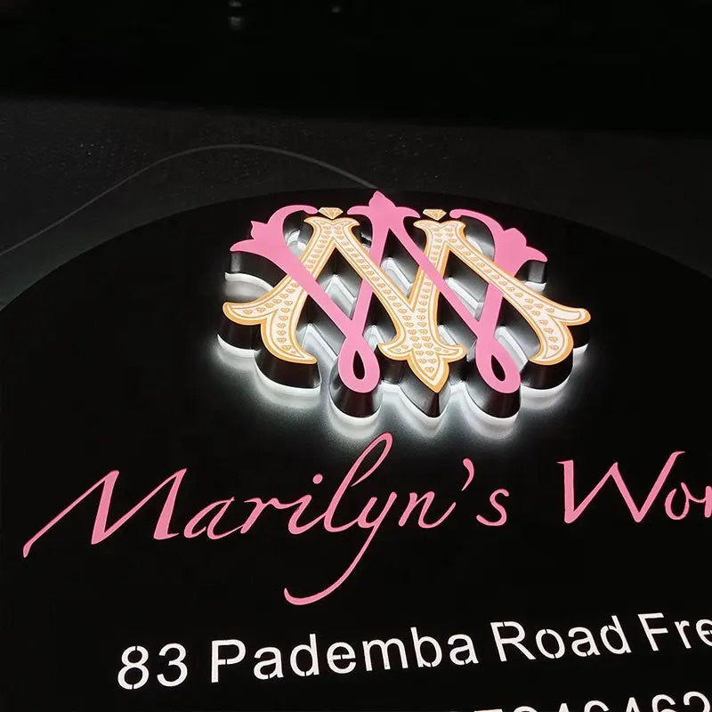 Custom Backlit 3D Acrylic Business Sign with Metal Backplate