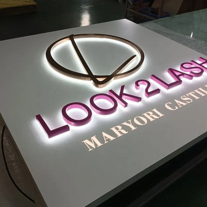 Custom Backlit 3D Acrylic Business Sign with Metal Backplate
