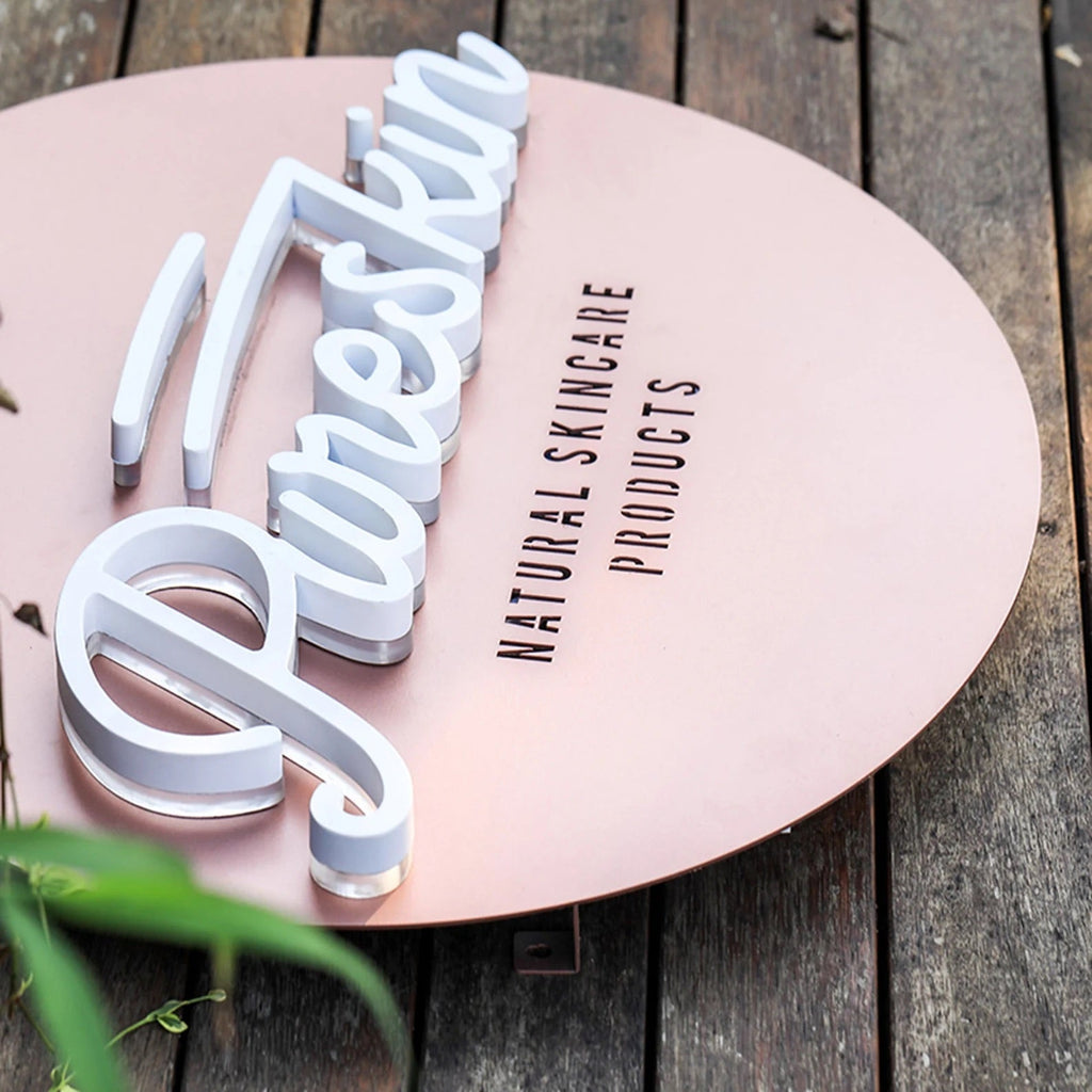 Custom Backlit 3D Acrylic Business Sign with Metal Backplate