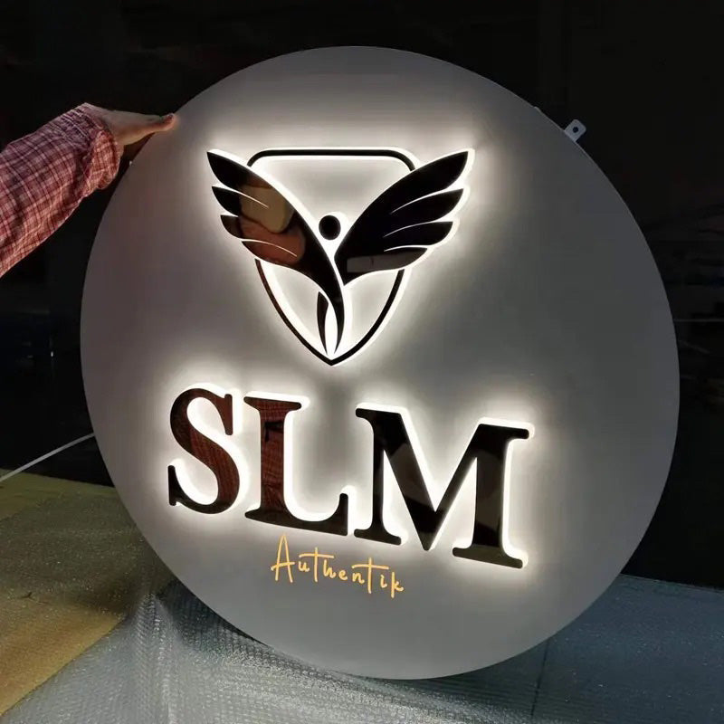 Custom Backlit 3D Acrylic Business Sign with Metal Backplate