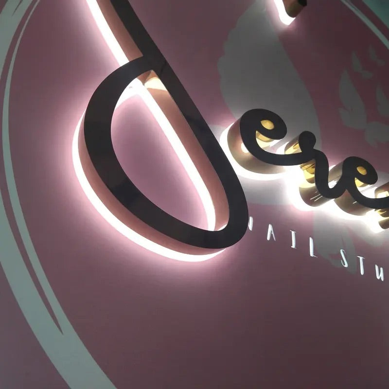 Custom Backlit 3D Acrylic Business Sign with Metal Backplate